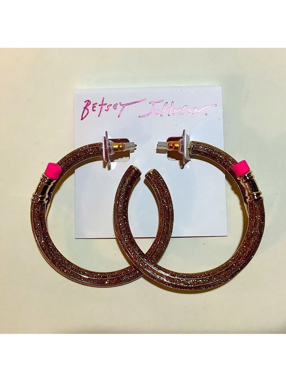 Betsey Johnson Round Pencil Gold Shimmer Earrings New